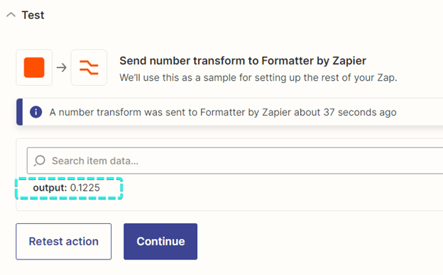 Test result for the Zapier percentage math operation