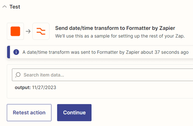 Successful date conversion test result in Formatter by Zapier