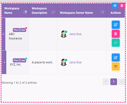 Workspaces interface screenshot 18 in Dashboards