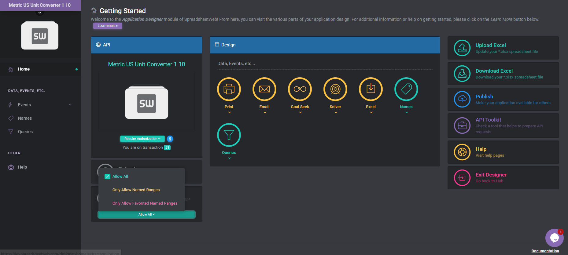 API screenshot 10png: Named Range and Cell Based Restrictions interface screenshot 18 in API Designer