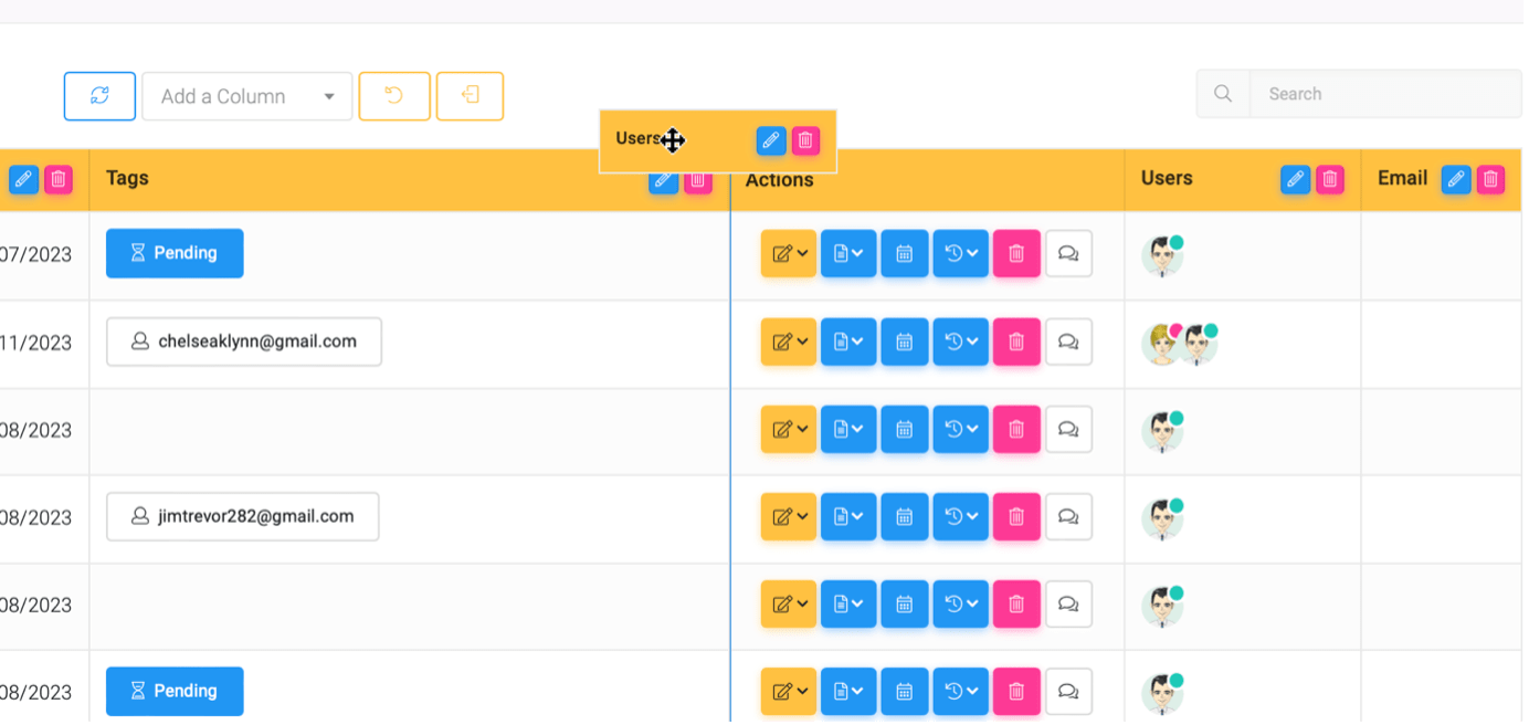 movee: Context-Specific Columns interface screenshot 11 in Data Table Columns