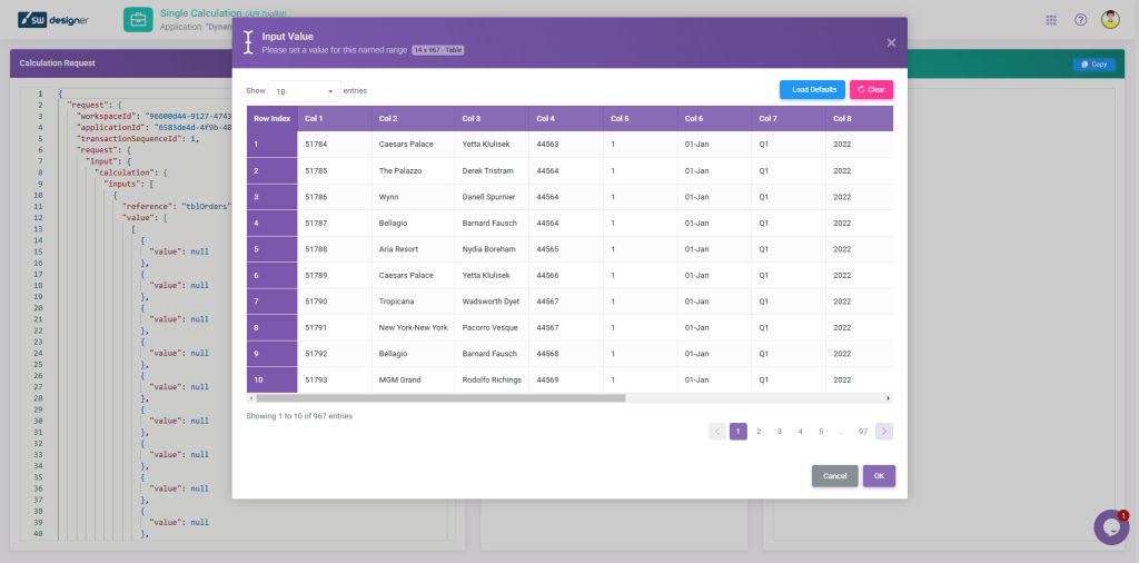 API Toolkit Load Defaults Values: Edit Table Values interface screenshot 4 in API Toolkit