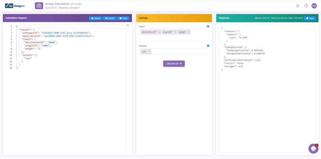 API Toolkit Simple Calculate: Single Calculation interface screenshot 19 in API Toolkit