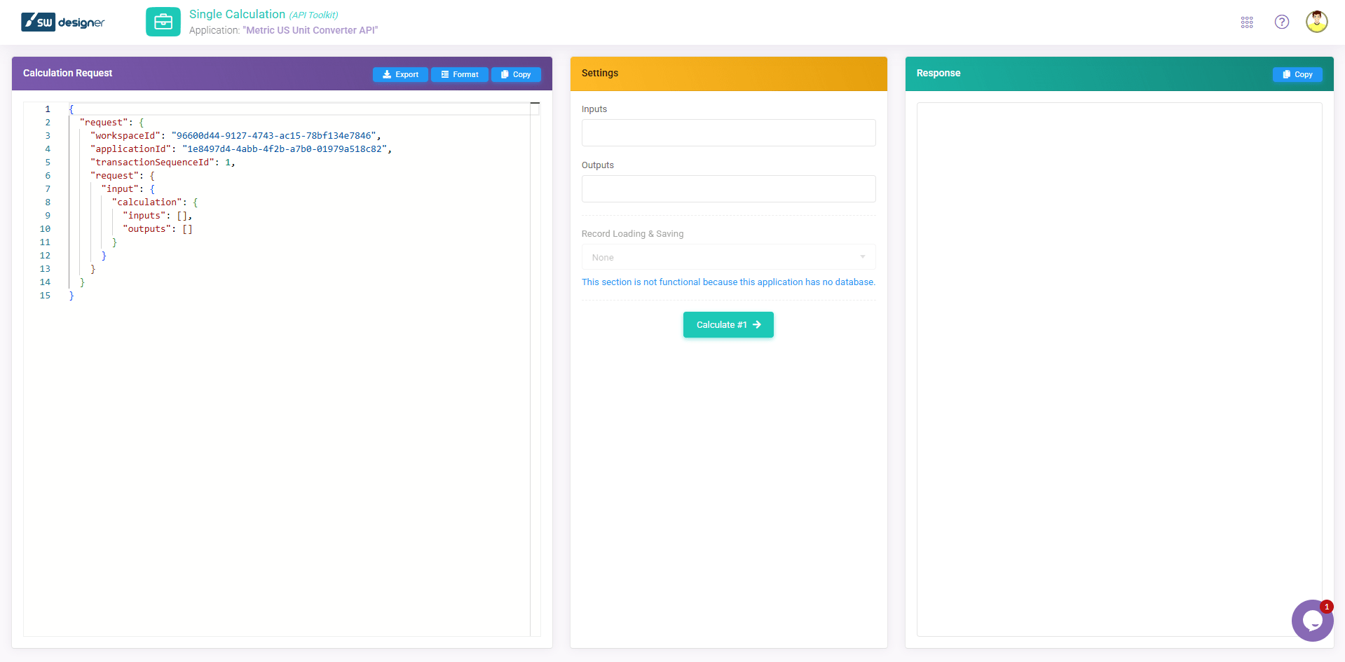 API Toolkit Single Calculation: API Toolkit interface screenshot 1