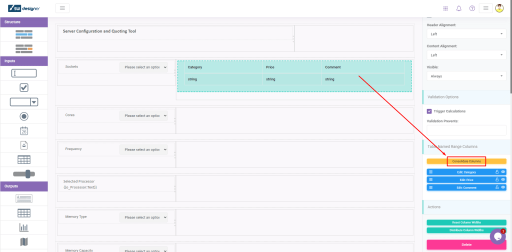 Validation Messages Grid Consolidate UI: The input (or output) grid on page X is bound to a table named range that has had its column width modified ( Y ). Please navigate to the U