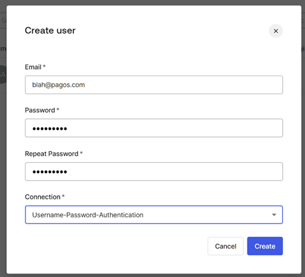 Configure Auth 0 Dashboard Users Create User: Configuring a User interface screenshot 10 in Single Sign-On (SSO) with Auth0