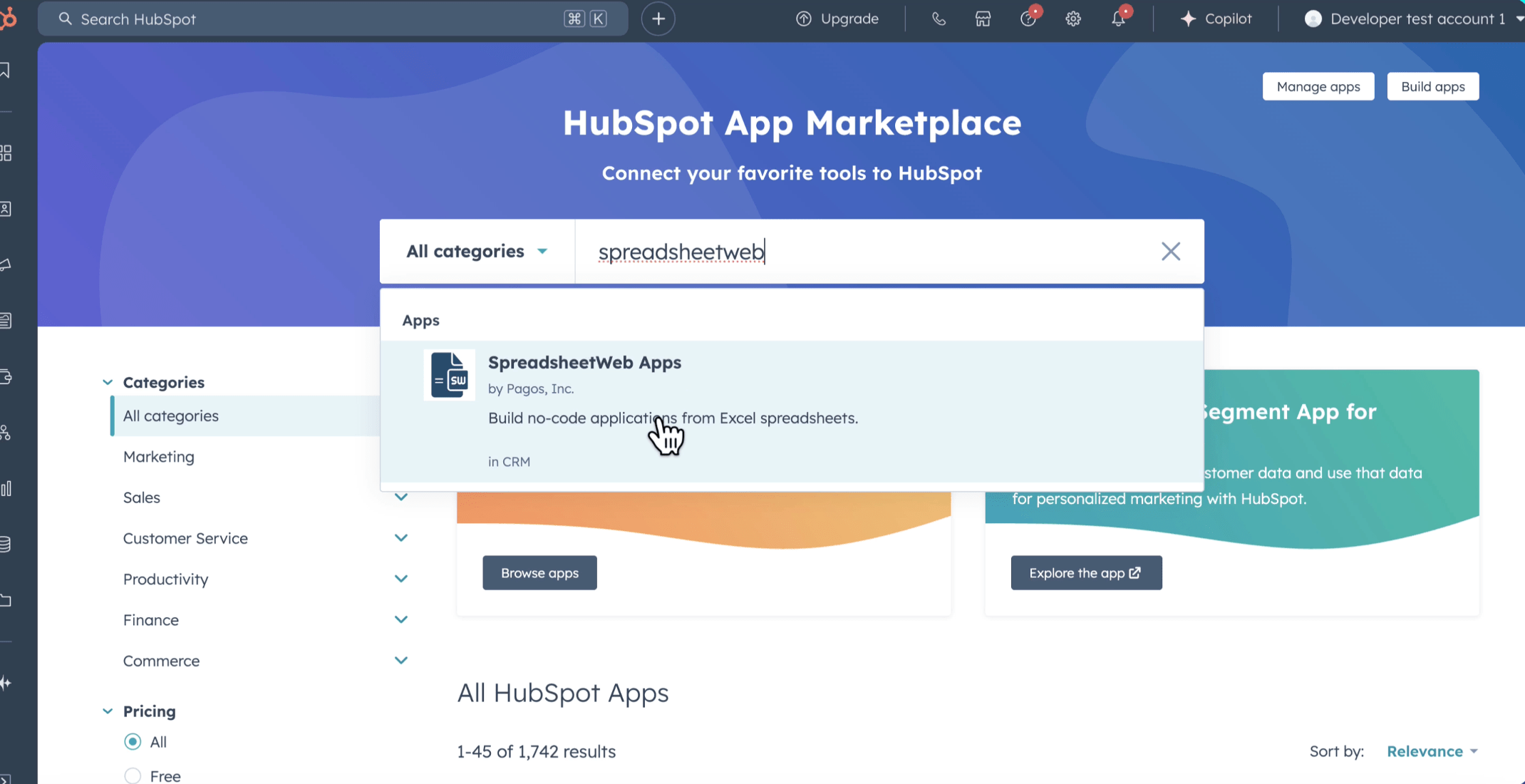 HubSpot CRM-SpreadsheetWeb Integration interface screenshot 1 in HubSpot