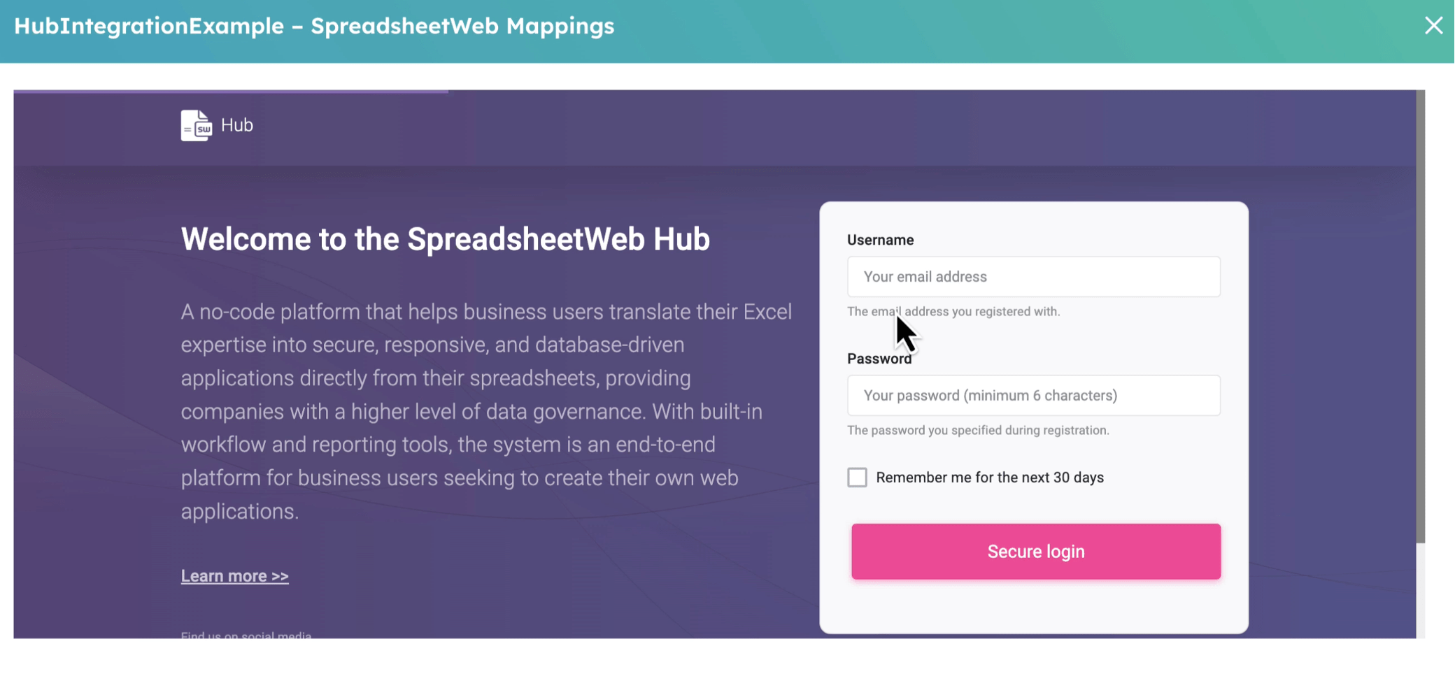 HubSpot CRM-SpreadsheetWeb Integration interface screenshot 4 in HubSpot