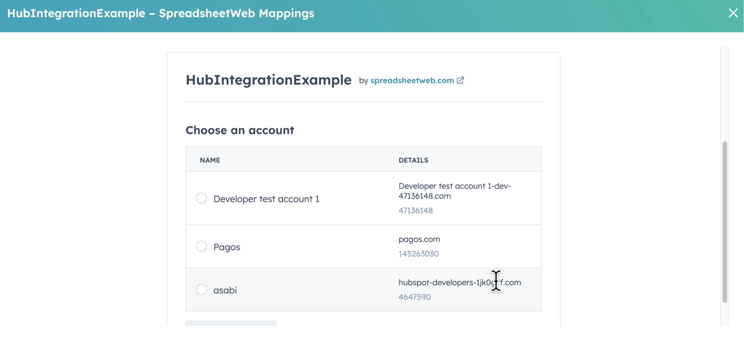 HubSpot CRM-SpreadsheetWeb Integration interface screenshot 5 in HubSpot