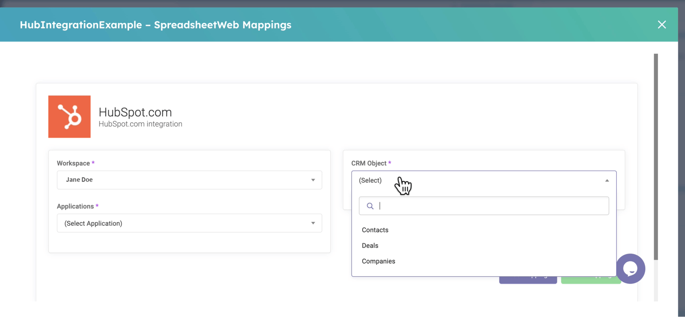 HubSpot CRM-SpreadsheetWeb Integration interface screenshot 6 in HubSpot