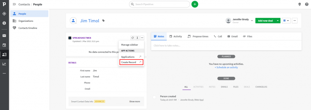 Pipedrive-CreateRecord