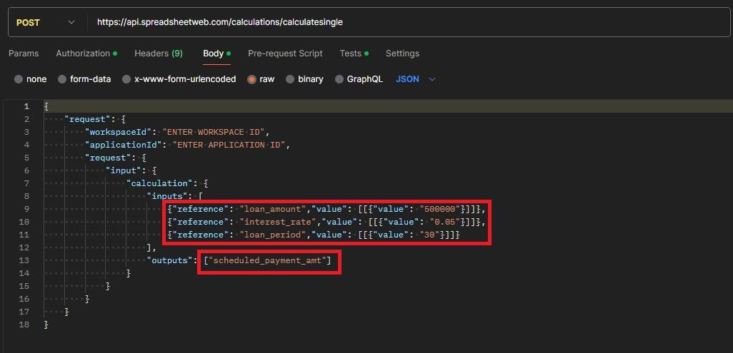 Calculate Request with inputs and outputs