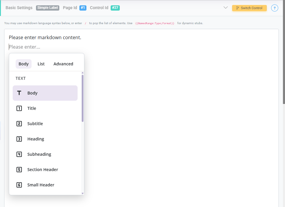 Simple Label Text Options